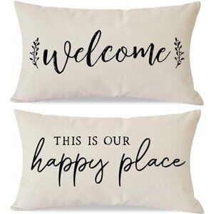 Farmhouse Throw Pillow Covers 12x20 Set of 2 Welcome This is Our Happy Place